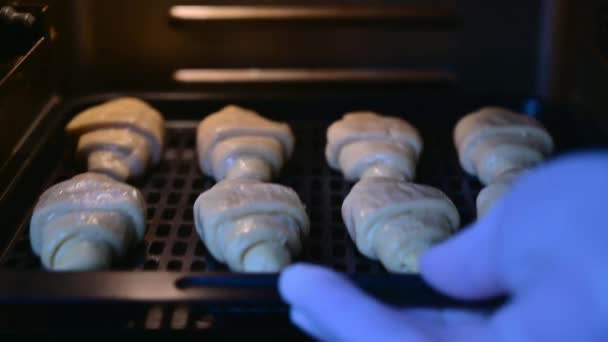 Croissant Fatti Casa Impasto Del Croissant Disposto Una Teglia Forno — Video Stock