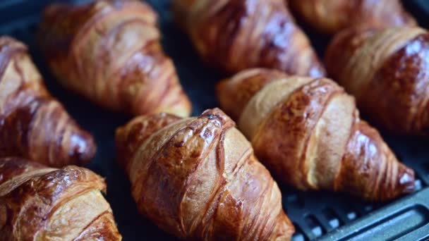 Croissant Casero Croissant Para Desayuno Cocinado Deliciosamente Horno Doméstico — Vídeo de stock