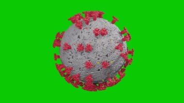 Coronavirus (COVID-19) tıbbi animasyon. 4K üzerinde yeşil ekranda bir virüsün gerçekçi animasyonu