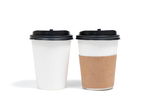 Disposable paper coffee cup isolated on white background. Coffee - Drink, On The Move, Packing, Advertisement, Blank