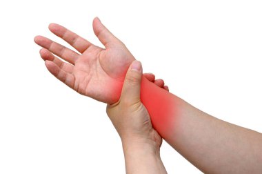 A man wrapped around his wrist because of wrist pain. Causes of rheumatoid arthritis, carpal tunnel syndrome, gout. Health care and medical concept.