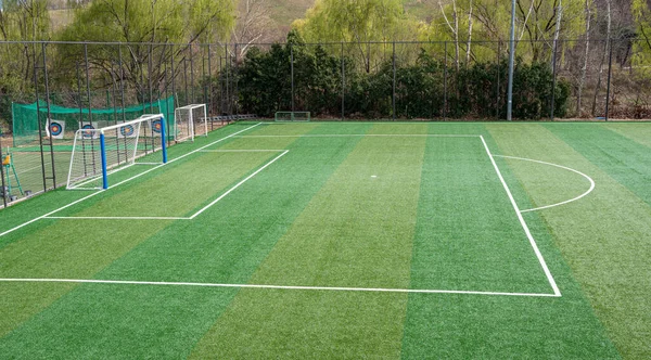 An empty soccer field without people. Seoul, South Korea