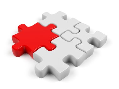 3d puzzle üzerine beyaz izole.