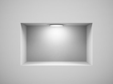 boş rafları sergi duvar için. 3D görüntü.