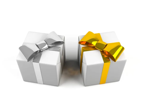 Κουτιά δώρων που απομονώνονται σε λευκό. 3D εικόνας. — Φωτογραφία Αρχείου
