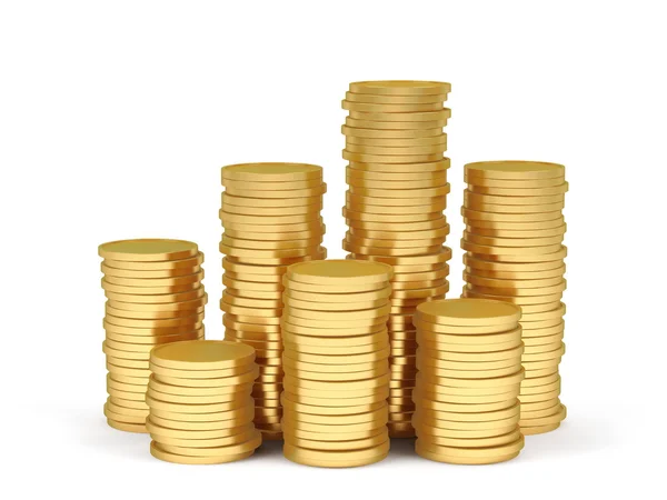 Stacks of gold coins on a white background. — Stock Photo, Image