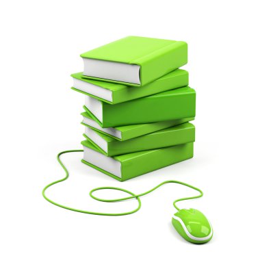 bilgisayar fare ve kitap - e-öğrenme kavramı. 3D görüntü.