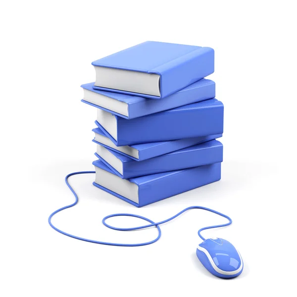 Computer mouse and books - e-learning concept. 3d image. — Stock Photo, Image