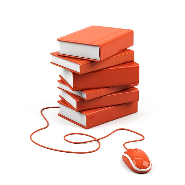 Mouse-ul și cărțile de calculator - concept de e-learning. Imagine 3d . — Fotografie, imagine de stoc
