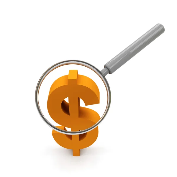 Dollar symbol under magnifying glass. — Stock Photo, Image