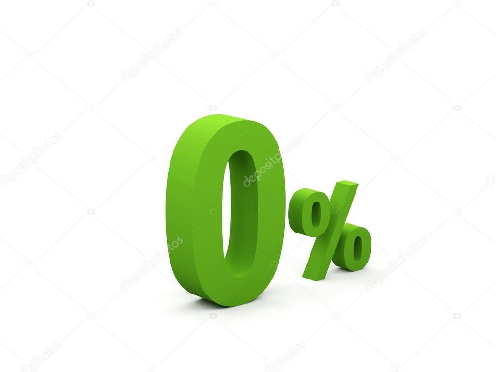 Green zero percent isolated on white background. 0