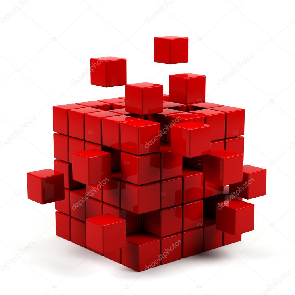 abstract 3d illustration of cube assembling from blocks