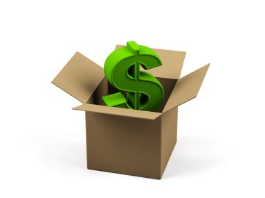 Cardboard box with dollar sign on a white background. clipart