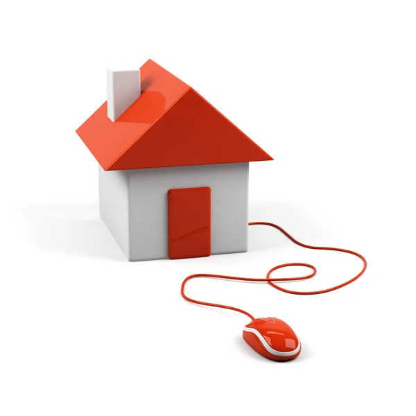 House connected to a computer mouse. 3d image. — Stock Photo, Image