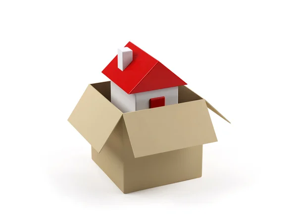 Cardboard box with house on a white background. — Stock Photo, Image
