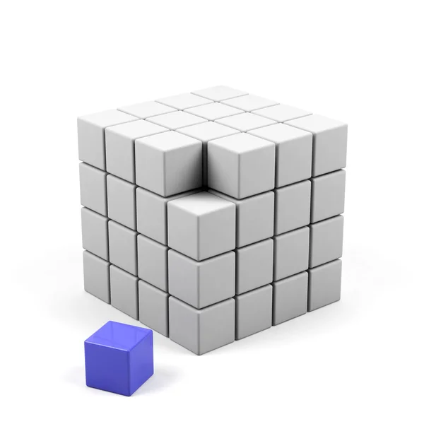 Ilustração 3d abstrato de montagem cubo de blocos — Fotografia de Stock