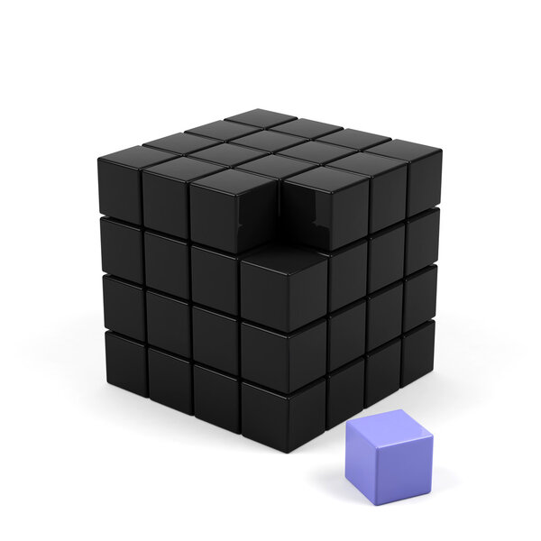 abstract 3d illustration of cube assembling from blocks