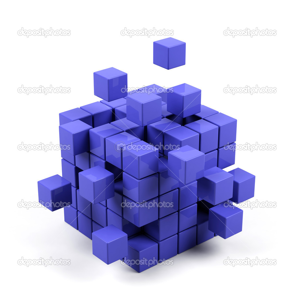Abstract 3d illustration of cube assembling from blocks — Stock Photo ...