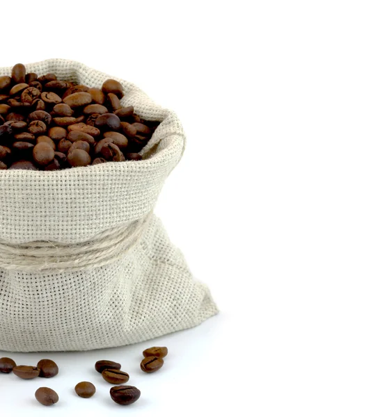 Coffee beans in canvas sack — Stock Photo, Image