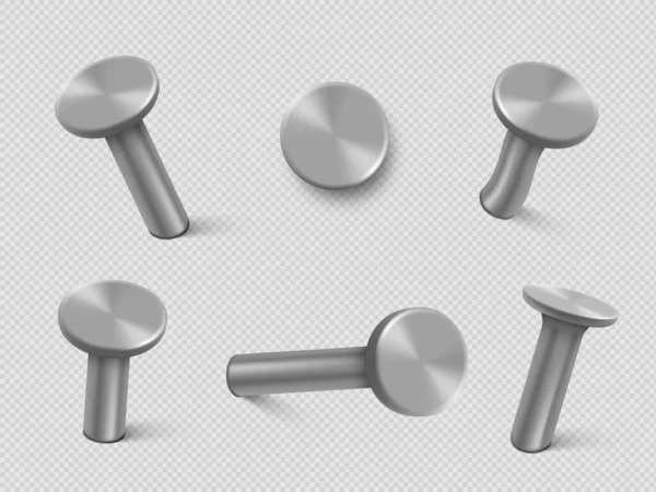 Nägel in Wand-, Stahl- oder silberne Nadelköpfe eingeschlagen. Realistischer 3D-Vektor — Stockvektor