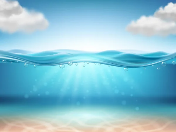 Fundo submarino realista. Água do oceano, mar abaixo do nível da água. Ilustração realista vetorial — Vetor de Stock