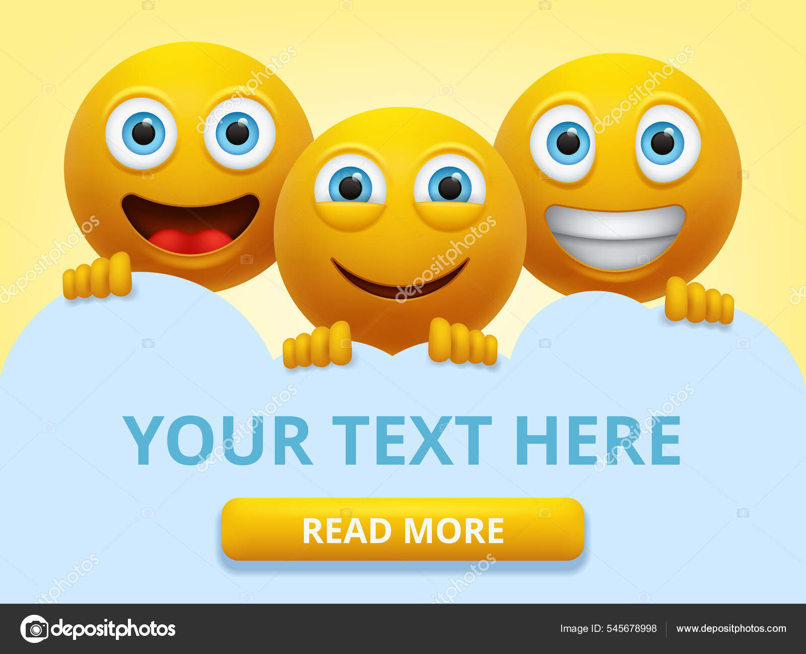 Emoji vector background template. Emoji with text in clouds blue ...