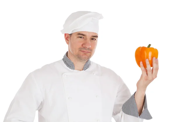 Chef holding fresh pepper — Stock Photo, Image