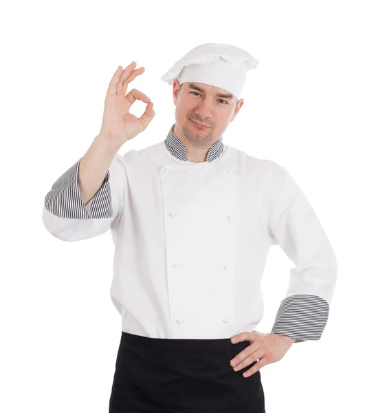 Manliga chef visar ok tecken — Stockfoto