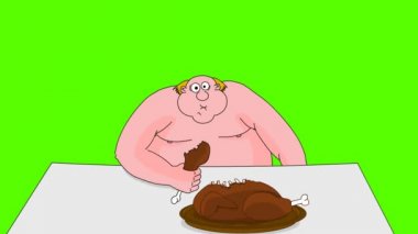 büyük şişman adam yeme ördek. yeşil ekran