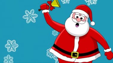 komik Noel Baba çan ve farklı tür-in kar taneleri. mavi arka plan