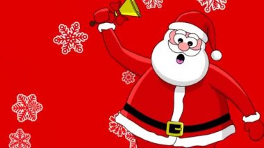 komik Noel Baba çan ve farklı tür-in kar taneleri. kırmızı bir arka plan