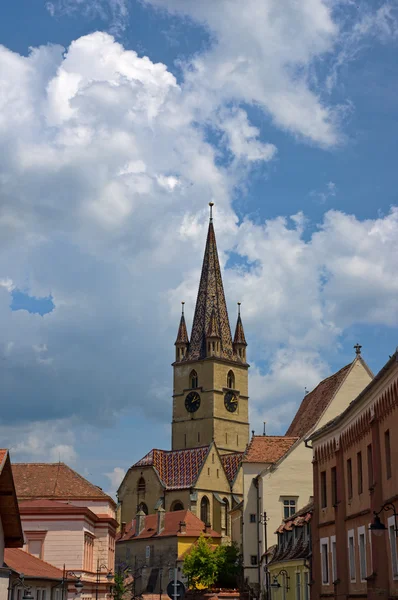 The clock tower of the Sibiu - city in Transylvania. It was designated a European Capital of Culture for the year 2007, Romania — Stock Photo, Image