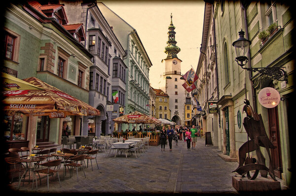 BRATISLAVA, SLOVAKIA - JUNE 14: People visit Old Town on June 14, 2014 in Bratislava, Slovakia. Bratislava is the Capital of Slovakia and most visited city in Slovakia.