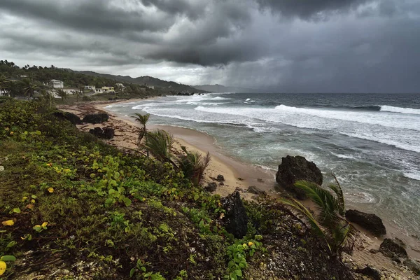Stormigt Väder Ovanför Kända Klippformationer Stranden Bathsheba Östra Kusten Barbados — Stockfoto