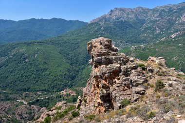 View of the Col de de Siu Mountain Pass. Corse-du-Sud, Corsica, France