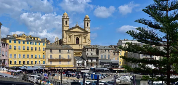 Bastia Corsica France August 2020 Crowded Old Port Church John — Stock Photo, Image