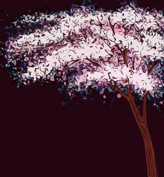 Siyah arka planda çiçek açan ağaç. Pembe kiraz Sakura çiçek açmış. Şekil verilmiş vektör çizimi.