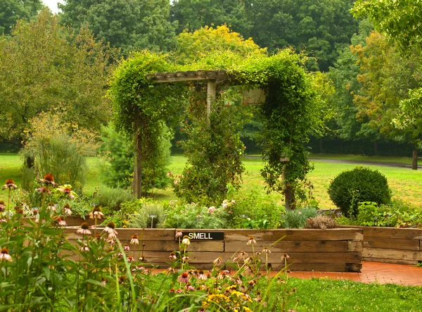 Jardim com treliça — Fotografia de Stock