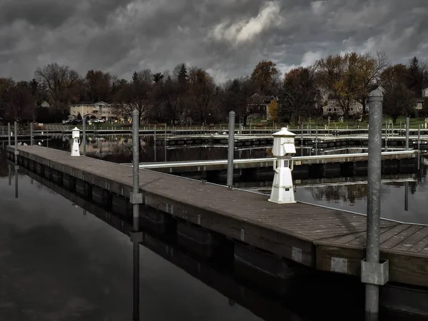 Empty Marina Late Autumn Rain Storm — Stock Photo, Image