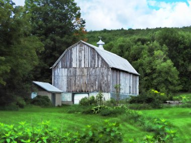 Thendara, New York dışındaki Adirondack Dağları 'ndaki ahır ve tarım arazisi