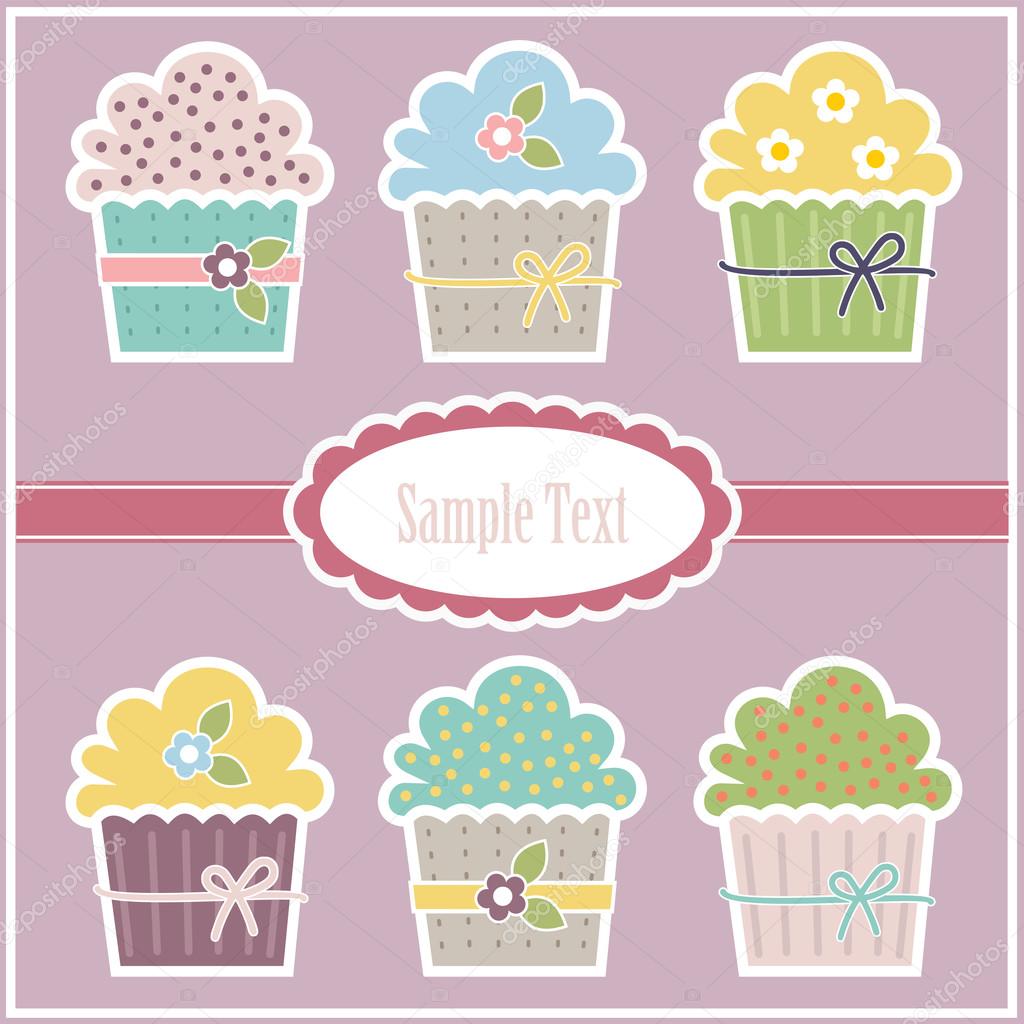 Vector greeting card with cupcakes
