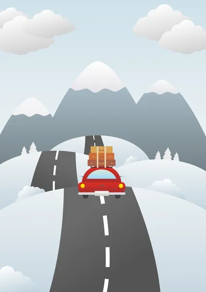 Paisaje invernal con coche en la carretera Vectores De Stock Sin Royalties Gratis