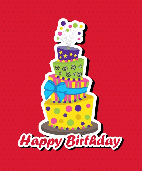 Cartão de aniversário com bolo topsy-turvy — Vetor de Stock