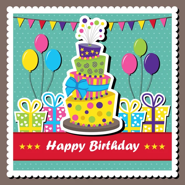 Birthday card with topsy-turvy cake — Stock Vector