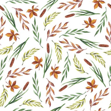 suluboya el yapraklar ve bitkilerle kusursuz desen çizdi.