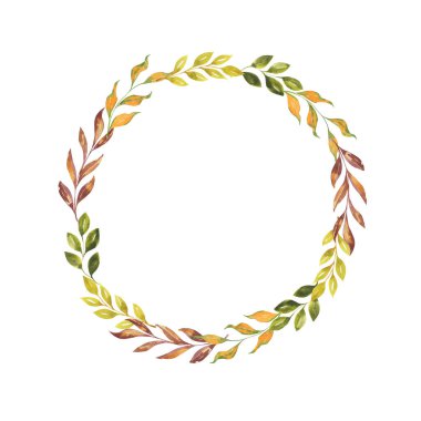 Yaprakları ve çiçekleri çelenk. Vektör Illustration