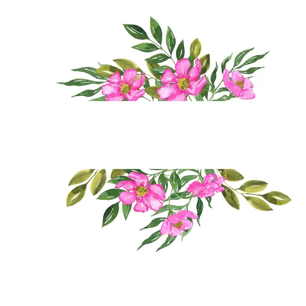 Ακουαρέλα Floral Σχέδιο Λουλούδια Φύλλα Μπουμπούκια Κλαδιά Λουλούδι Βοτανική Άνοιξη — Φωτογραφία Αρχείου