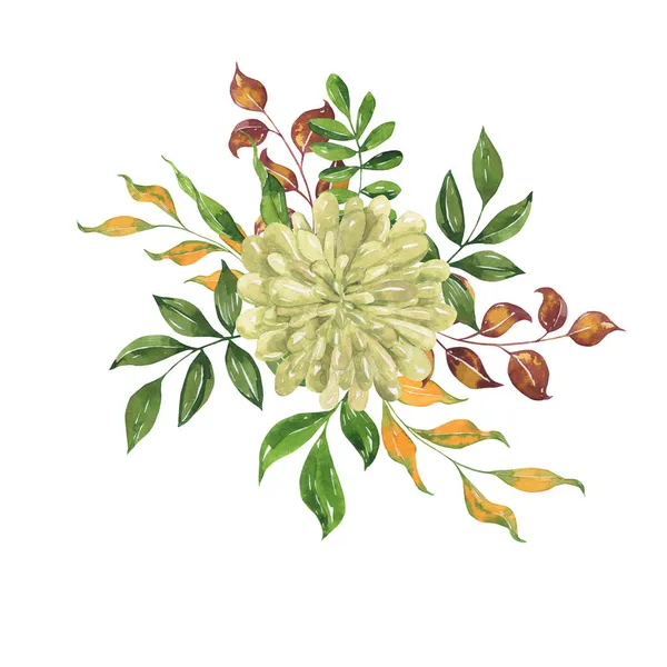 Akvarell Blommönster Med Blommor Blad Och Grenar Handritad Illustration Stockbild