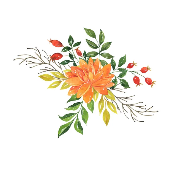 Akvarel Květinový Vzor Květinami Listy Větvemi Bobulemi Poupaty Květinami Botanické Stock Obrázky