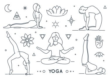 Yoga elemanları karalama seti izole edildi